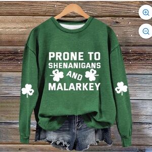 Irish St Patrick’s Day XL Green Sweatshirt Prone To Shenanigans And Malarkey